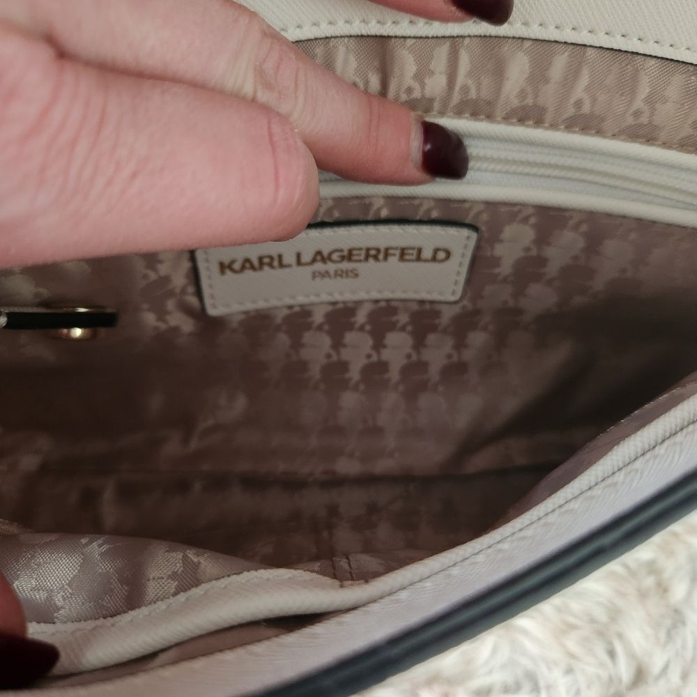 Karl Lagerfeld Paris Elsa Scalloped Flap Pearl Detail Crossbody Bag in Ivory - Picture 8 of 12